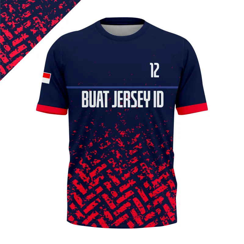 Jersey Futsal Kustom - Desain Abstrak Merah & Biru Navy