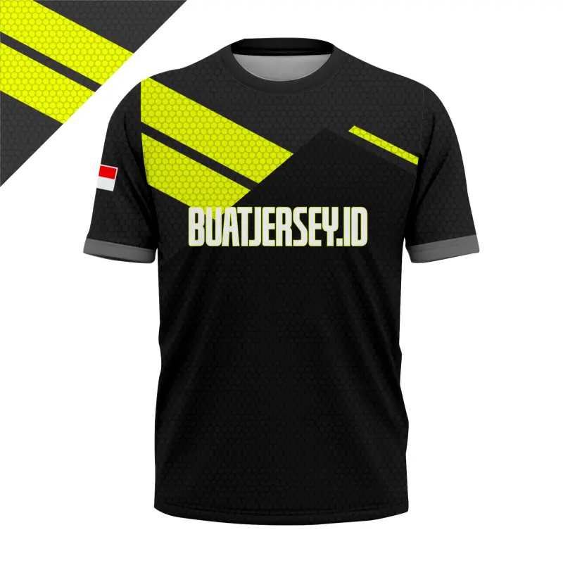 Jersey Olahraga Premium "The Volt" - Hitam Kuning Neon Dry-fit