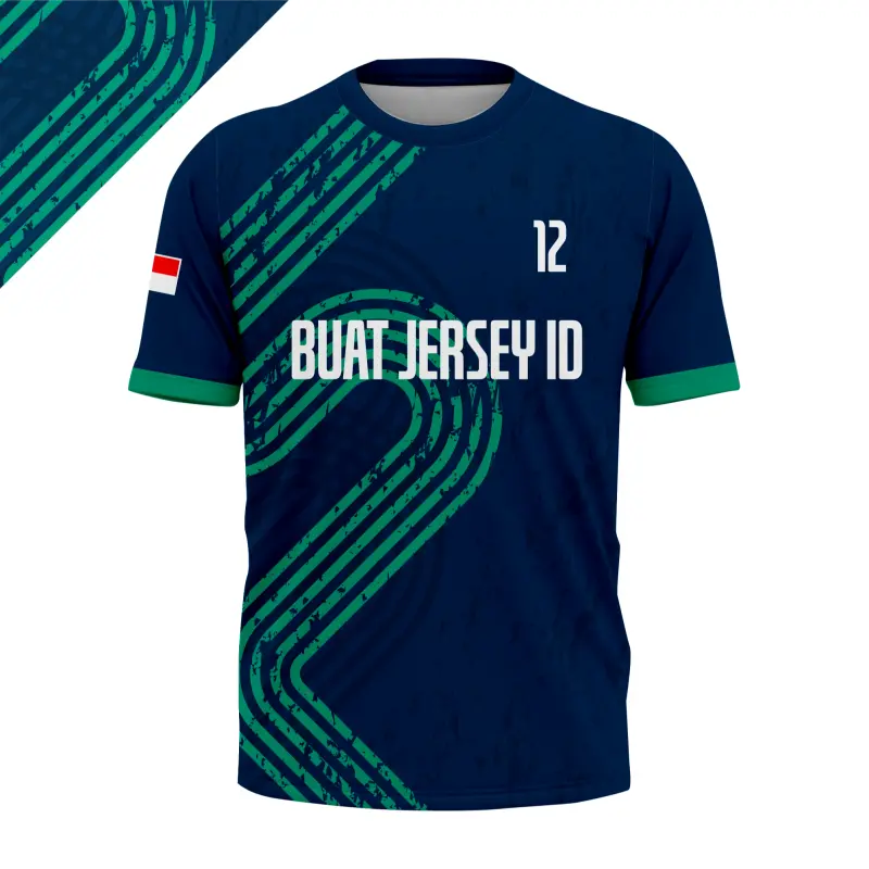 Jersey Sublimasi Full Print Custom – Desain Modern Abstract Navy Green
