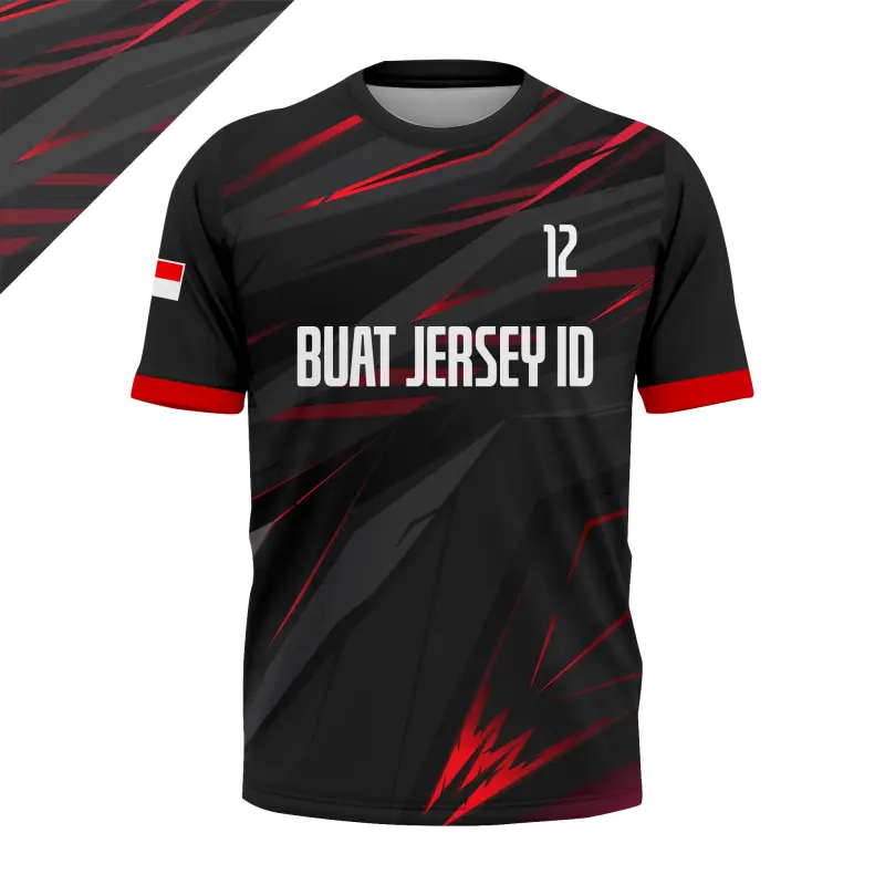Jersey Futsal Custom Full Sublimasi - Motif Geometris Merah Hitam