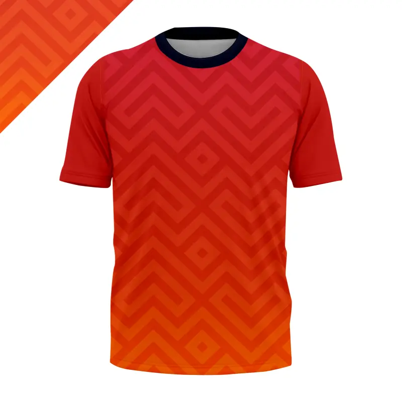 Atasan Jersey Sport Motif Geometris Merah Modern