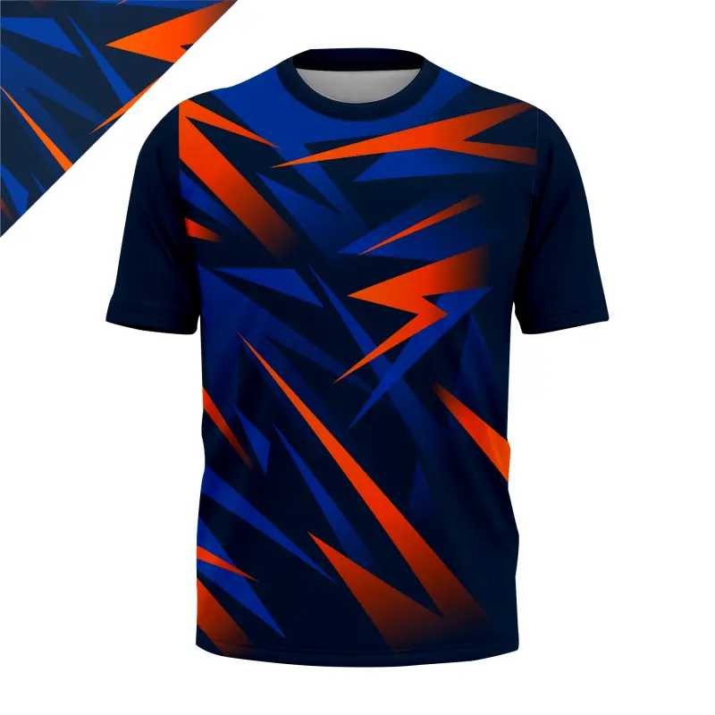 Kaos Jersey Olahraga Full Sublimasi - Motif Geometrik Petir - Navy Orange