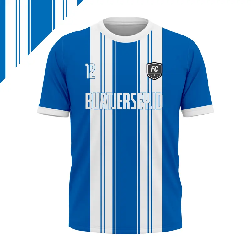 Jersey Sepak Bola Custom Sublim - Desain Stripe Modern Blue Force - Custom Nama & Nomor